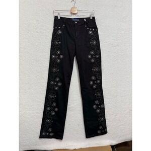 Brazil Roxx Black Embellished Straight Leg‎ Jeans  Size 8 Rhinestone Floral
